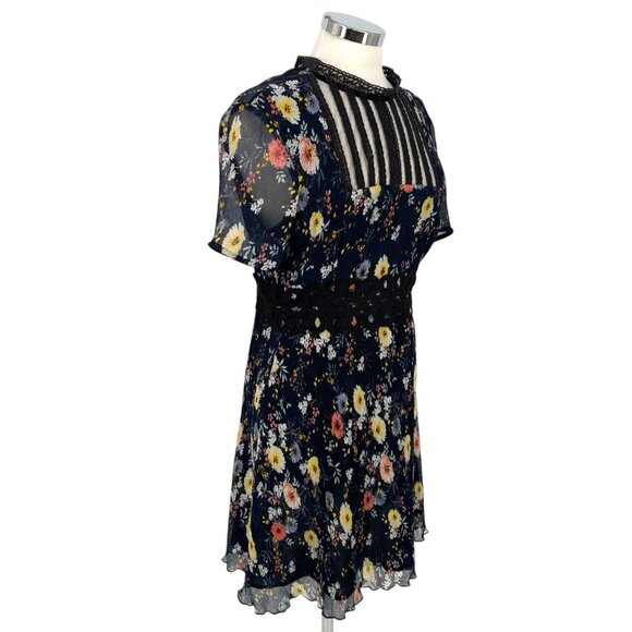 Foxiedox Juniper Floral Lace Trim Mini Dress Navy Blue Size Medium - Picture 2 of 13